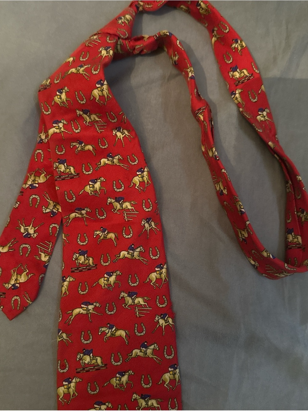 Red Equestrian Print Silk Tie